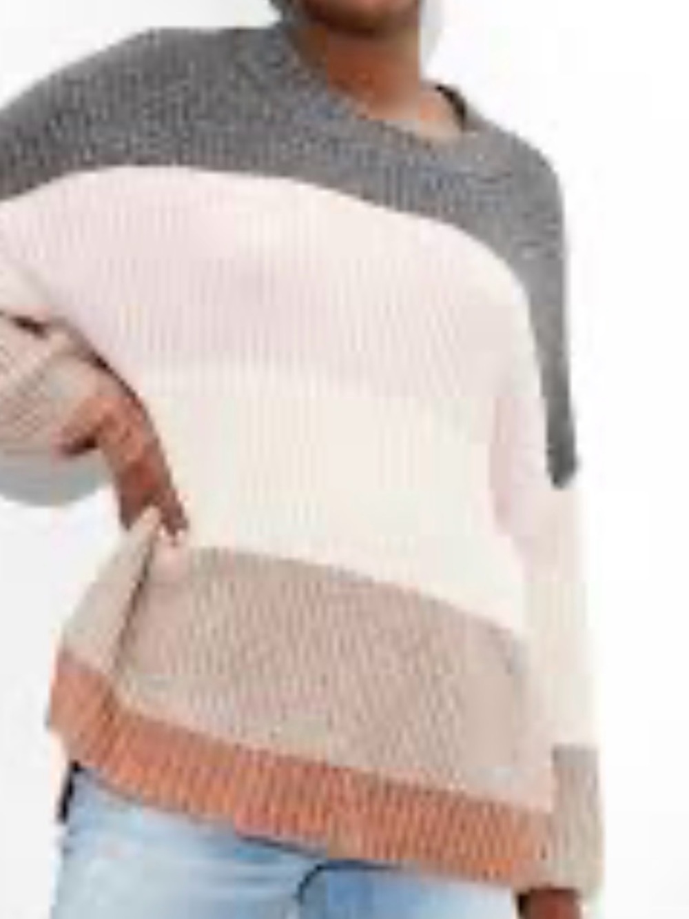 American Eagle Outfitters Striped Crewneck Sweater in Gray, Pink, Cream, and Tan